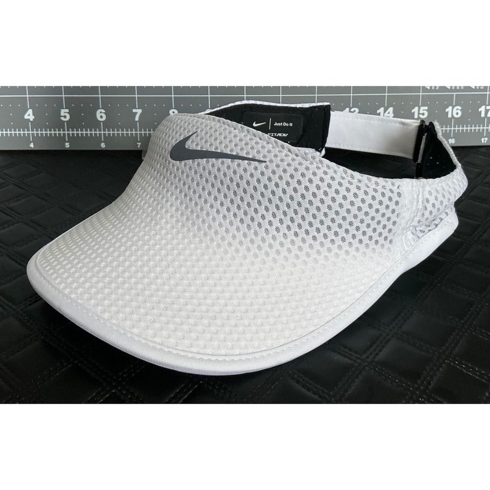 Nike Dri-FIT ADV Visor White Mesh Adjustable Running Golf Tennis Hat Reflective